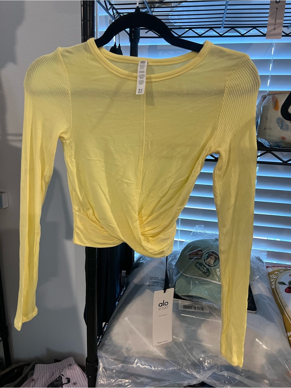 ALO YOGA Cover Long Sleeve Top, YELLOW NWT - Picture 4 of 5